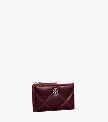 Tory Burch designer card cases Kira Diamond Quilt Distressed Zip Card Case in Dark Carmine angle