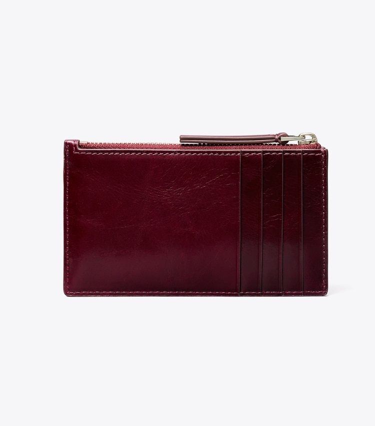 Tory Burch designer card cases Kira Diamond Quilt Distressed Zip Card Case in Dark Carmine back