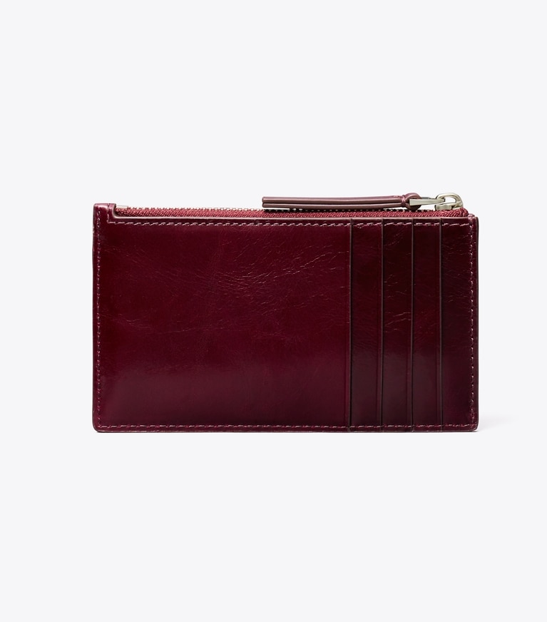 Tory Burch designer card cases Kira Diamond Quilt Distressed Zip Card Case in Dark Carmine angle