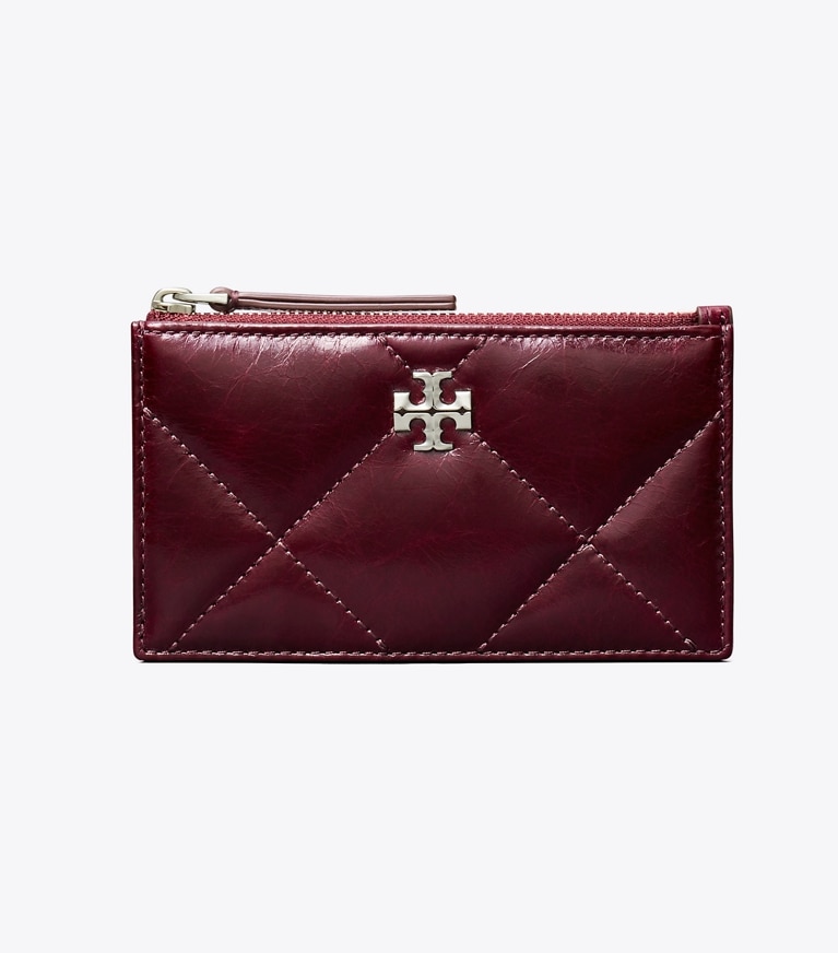 Tory Burch designer card cases Kira Diamond Quilt Distressed Zip Card Case in Dark Carmine angle
