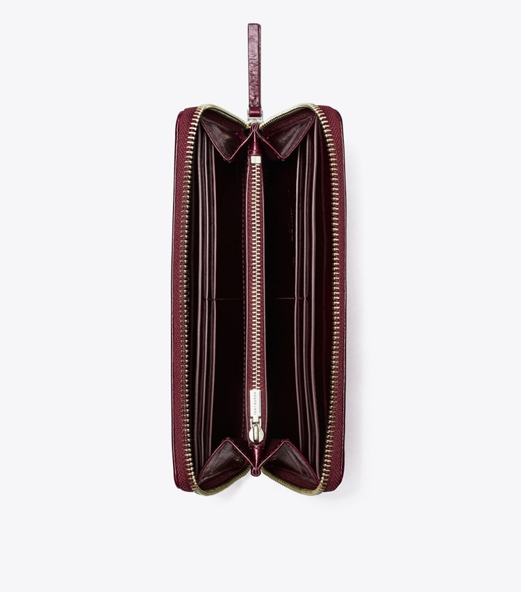 Tory Burch designer wallets Kira Diamond Quilt Distressed Zip Continental Wallet in Dark Carmine overhead