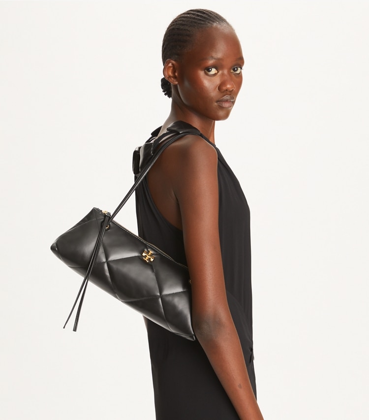 Tory Burch designer shoulder bags Kira Diamond Quilt East-West Shoulder Bag in Black accessory on model