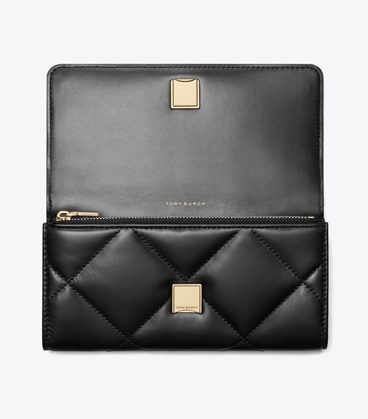 Tory Burch designer wallets Kira Diamond Quilt Flap Wallet in Black overhead