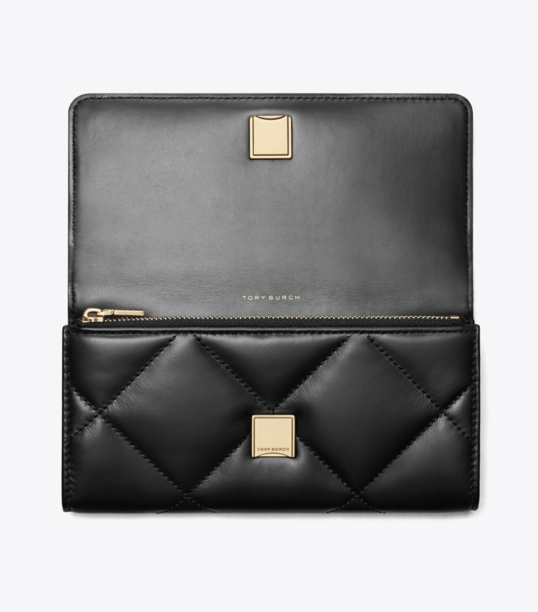 Tory Burch designer wallets Kira Diamond Quilt Flap Wallet in Black angle