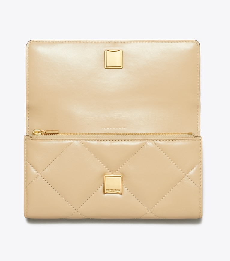 Tory Burch designer wallets Kira Diamond Quilt Flap Wallet in Vanilla Soft Serve angle