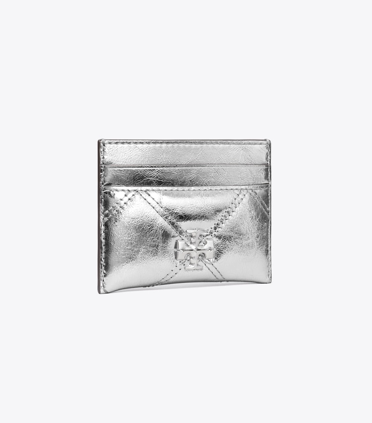 Tory Burch designer card cases Kira Diamond Quilt Metallic Card Case in Silver angle