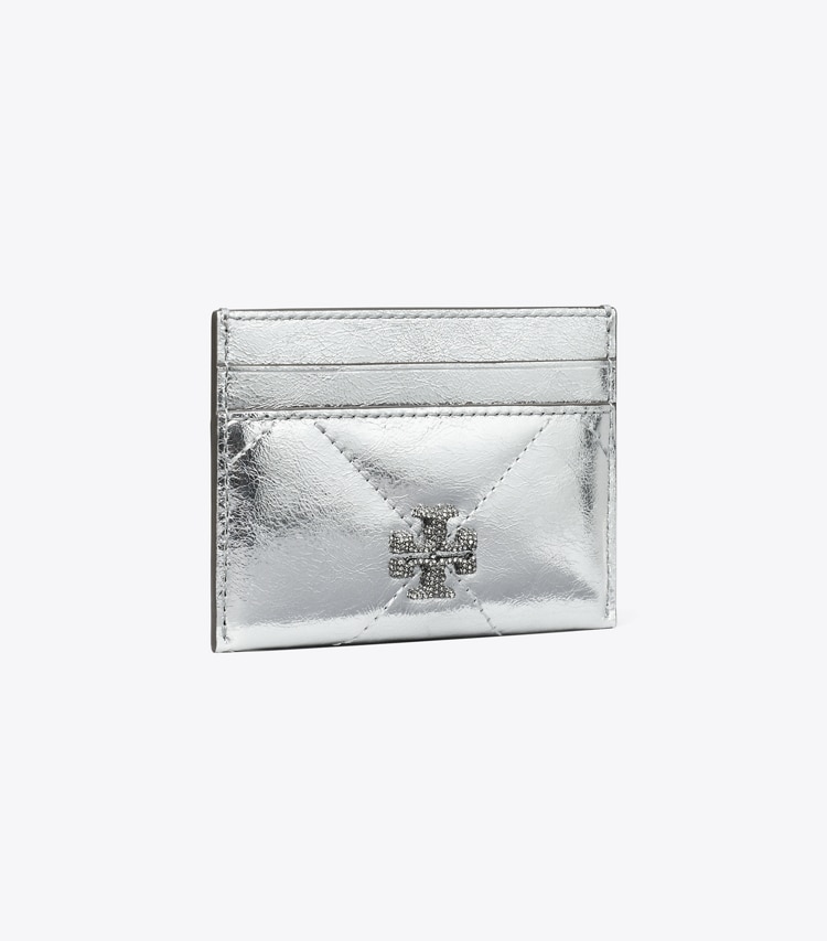 Tory Burch designer card cases Kira Diamond Quilt Metallic Card Case in Silver angle