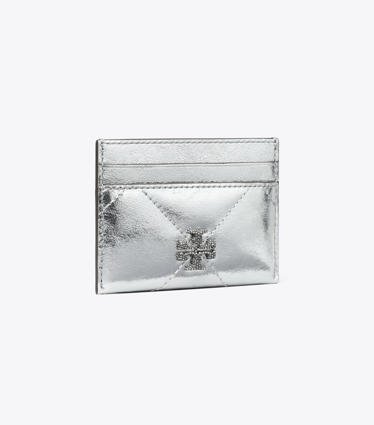Tory Burch designer card cases Kira Diamond Quilt Metallic Card Case in Silver angle
