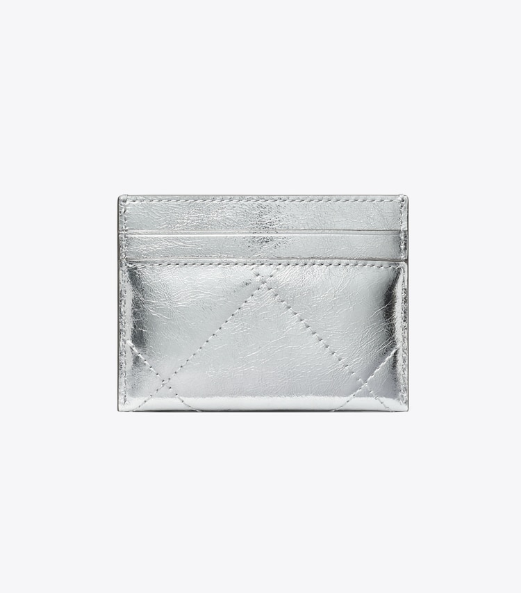 Tory Burch designer card cases Kira Diamond Quilt Metallic Card Case in Silver back
