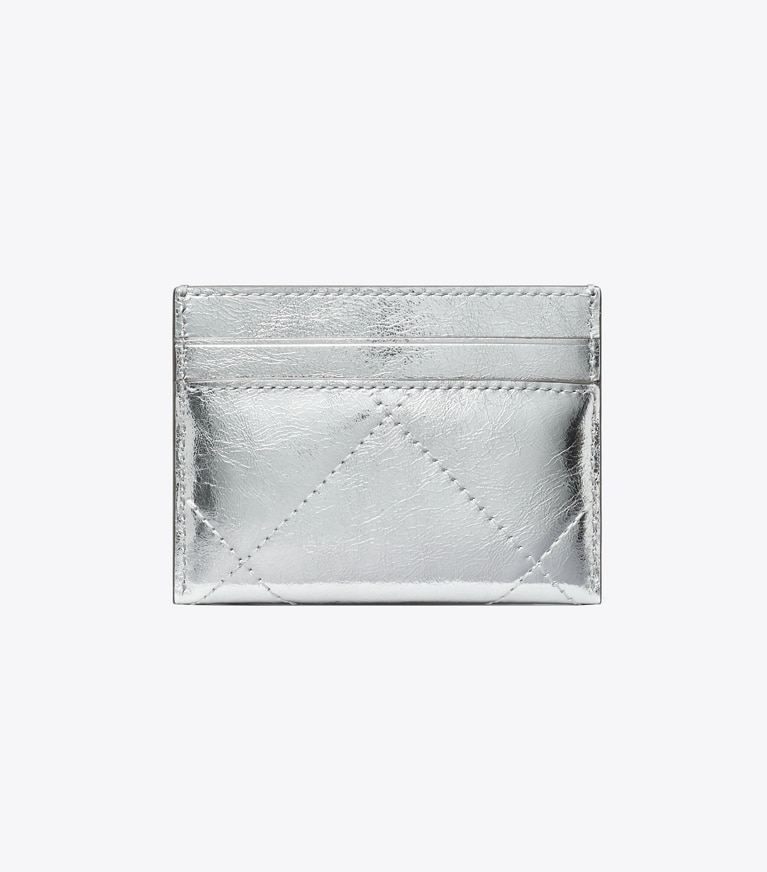 Tory Burch designer card cases Kira Diamond Quilt Metallic Card Case in Silver angle