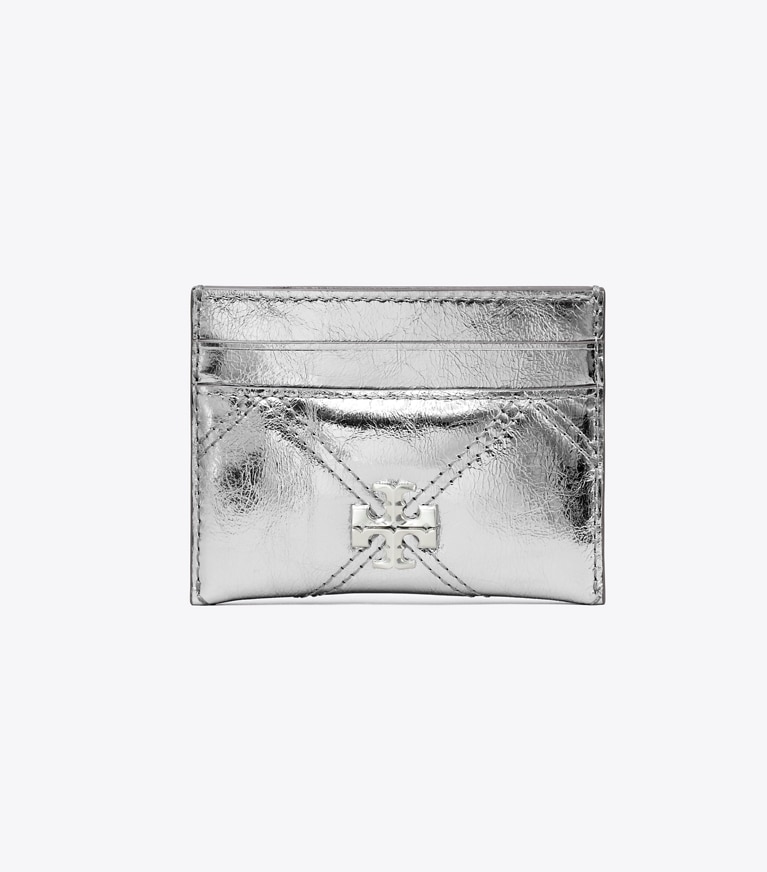 Tory Burch designer card cases Kira Diamond Quilt Metallic Card Case in Silver angle