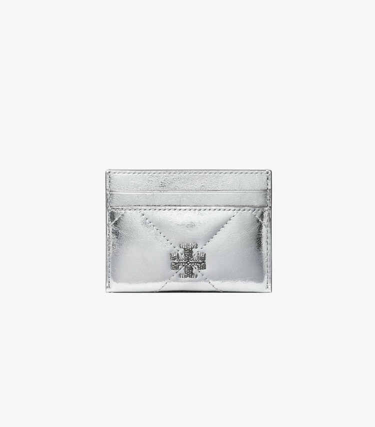 Tory Burch designer card cases Kira Diamond Quilt Metallic Card Case in Silver front