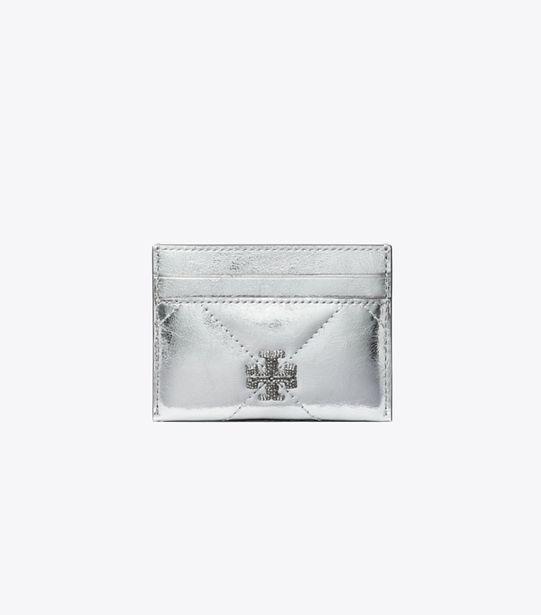 Tory Burch designer card cases Kira Diamond Quilt Metallic Card Case in Silver angle