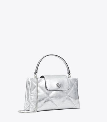 Tory Burch designer mini bags Kira Diamond Quilt Metallic Top-Handle Bag in Silver angle