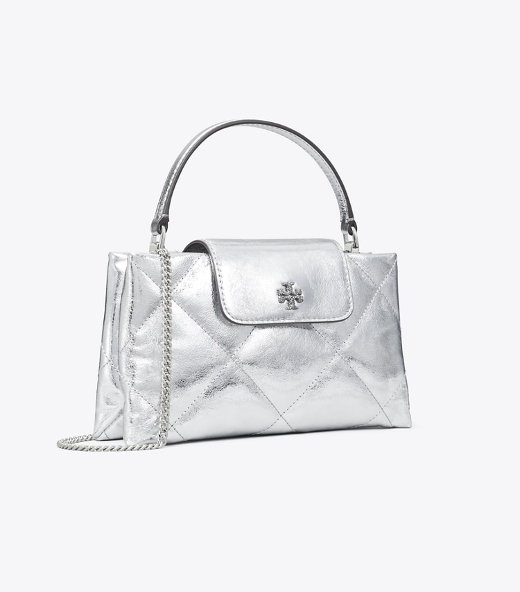 Tory Burch designer mini bags Kira Diamond Quilt Metallic Top-Handle Bag in Silver angle