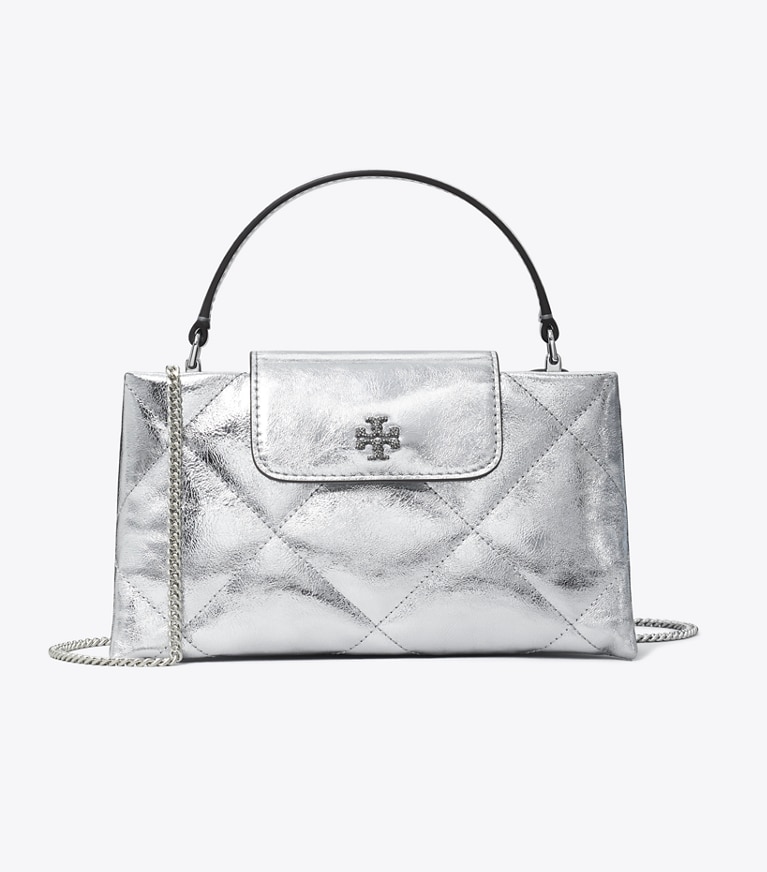 Tory Burch designer mini bags Kira Diamond Quilt Metallic Top-Handle Bag in Silver angle