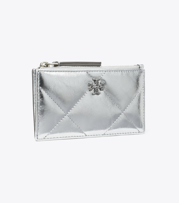 Tory Burch designer card cases Kira Diamond Quilt Metallic Zip Card Case in Silver angle