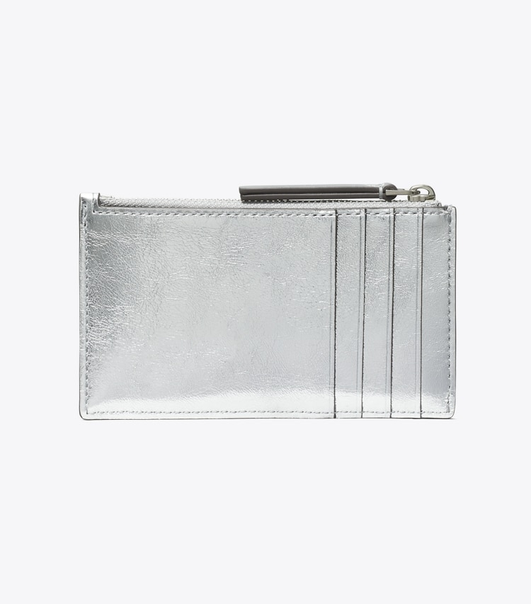 Tory Burch designer card cases Kira Diamond Quilt Metallic Zip Card Case in Silver back