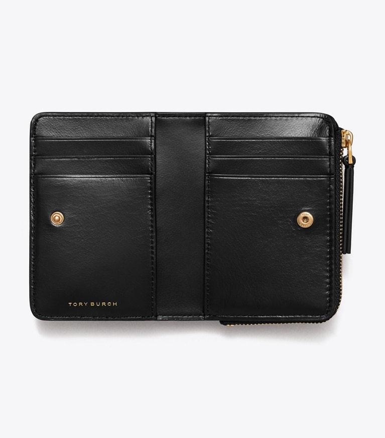 Tory Burch designer wallets Kira Diamond Quilt Pavé Logo Bi-Fold Wallet in Black angle