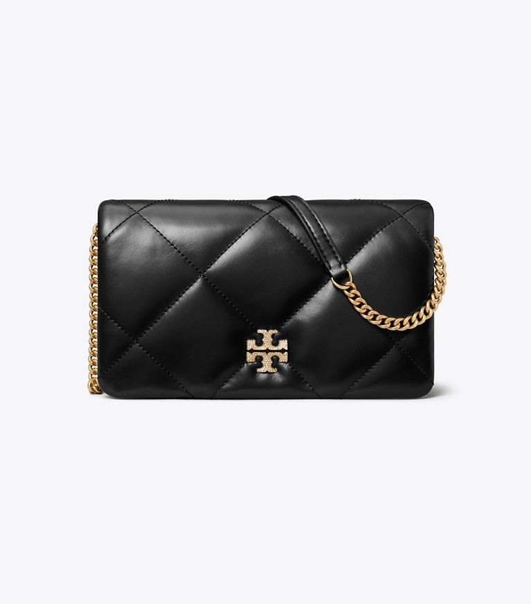 Tory Burch designer mini bags Kira Diamond Quilt Pavé Logo Crossbody in Black angle