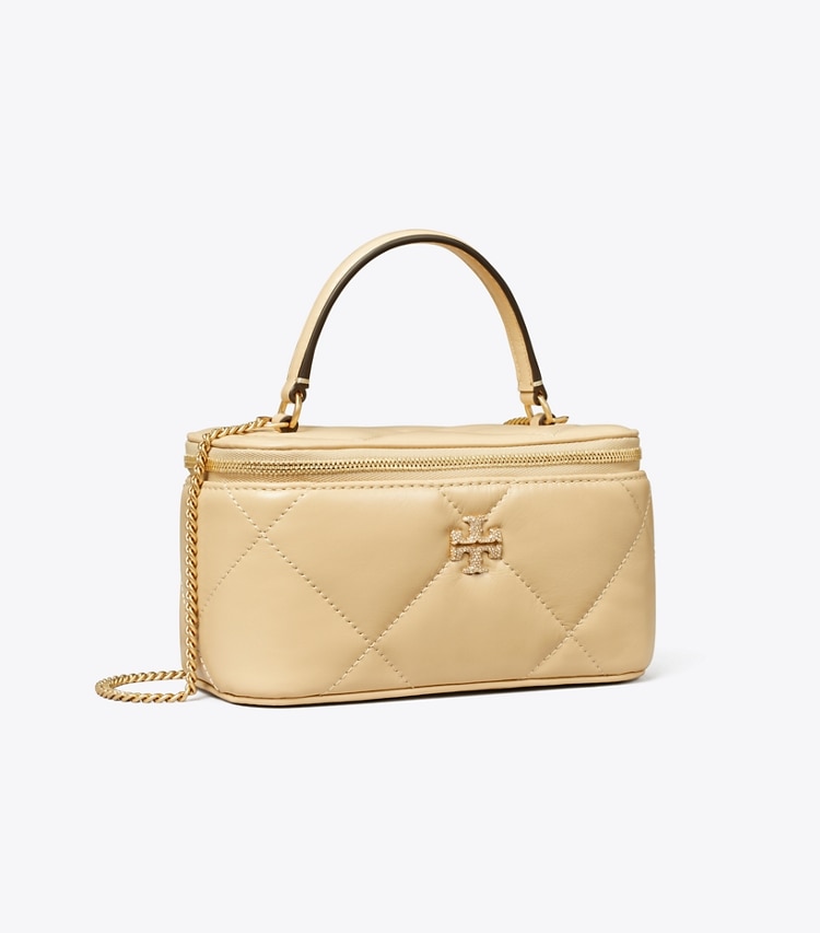 Tory Burch designer mini bags Kira Diamond Quilt Pavé Logo Vanity Case in Vanilla Soft Serve angle