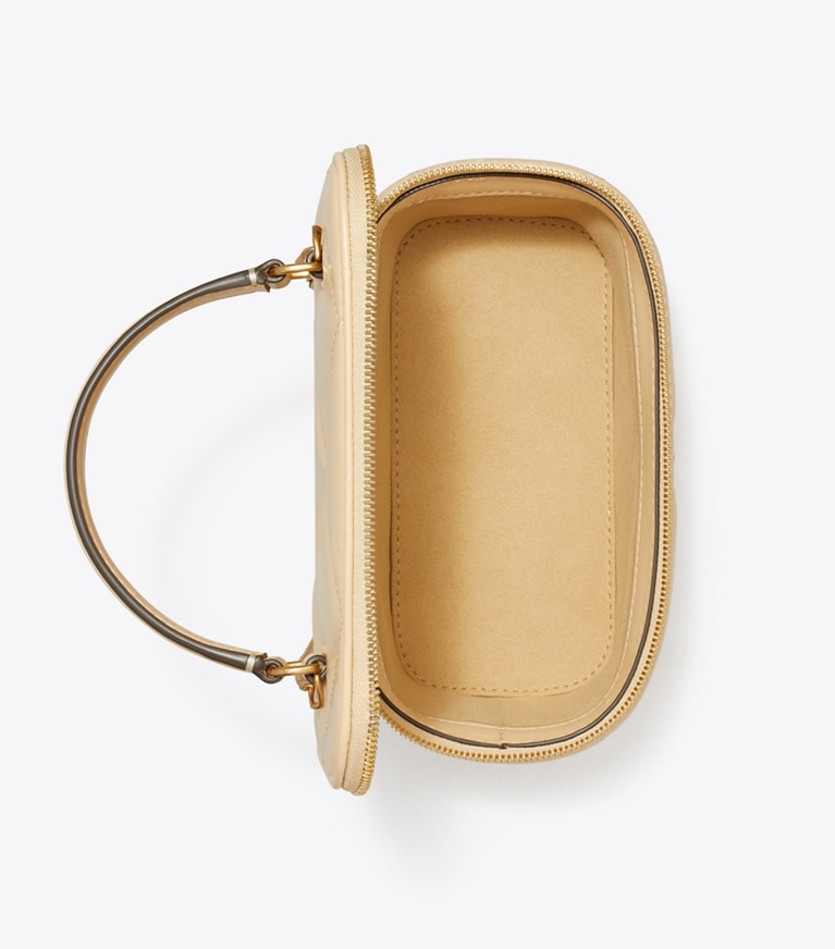 Tory Burch designer mini bags Kira Diamond Quilt Pavé Logo Vanity Case in Vanilla Soft Serve angle