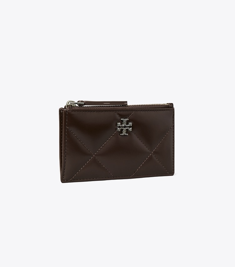 Tory Burch designer card cases Kira Diamond Quilt Pavé Zip Card Case in JOHN COCO angle