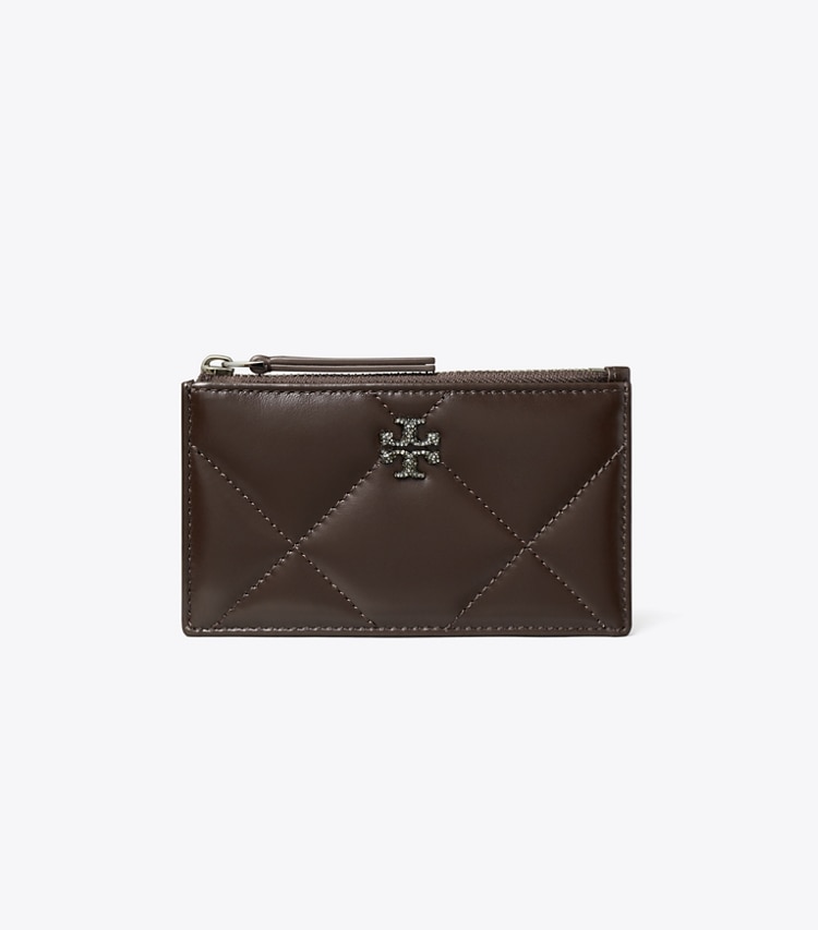 Tory Burch designer card cases Kira Diamond Quilt Pavé Zip Card Case in JOHN COCO front
