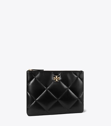 Tory Burch designer Kira Diamond Quilt Pouch in Black angle