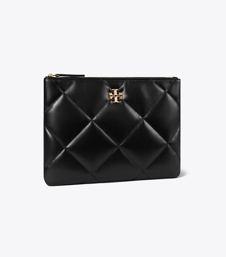 Tory Burch designer Kira Diamond Quilt Pouch in Black angle