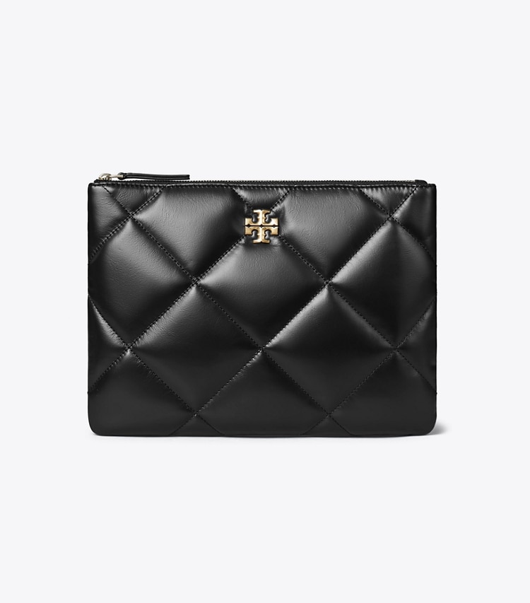 Tory Burch designer Kira Diamond Quilt Pouch in Black front