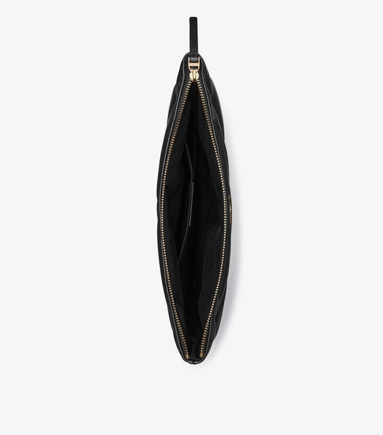 Tory Burch designer Kira Diamond Quilt Pouch in Black overhead