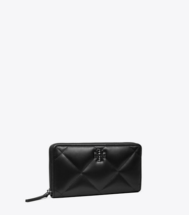 Tory Burch designer wallets Kira Diamond Quilt Powder Coated Zip Continental Wallet in Black angle
