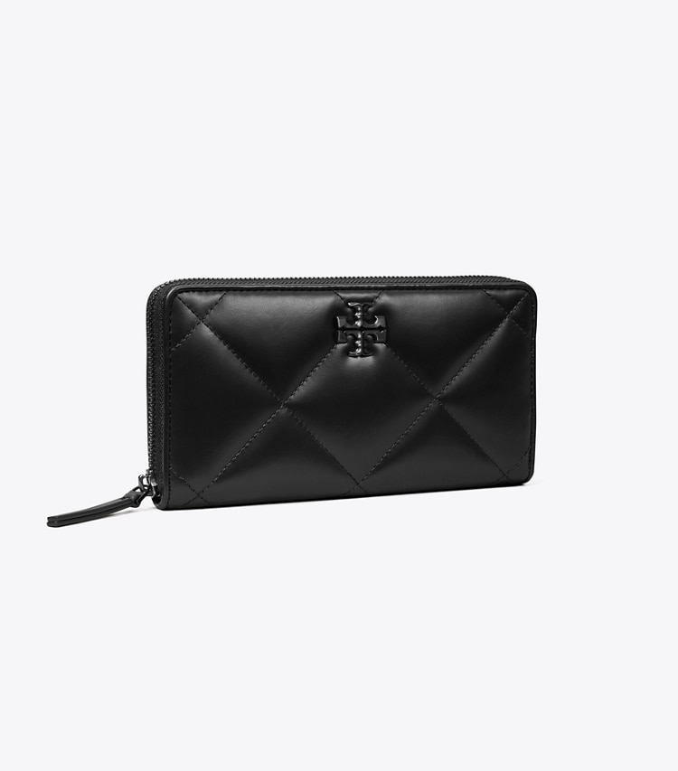 Tory Burch designer wallets Kira Diamond Quilt Powder Coated Zip Continental Wallet in Black angle
