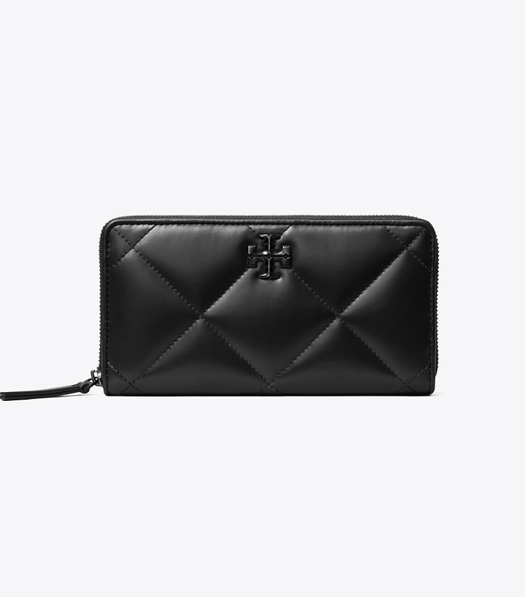 Tory Burch designer wallets Kira Diamond Quilt Powder Coated Zip Continental Wallet in Black front
