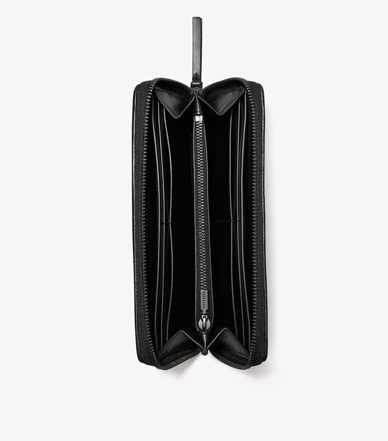 Tory Burch designer wallets Kira Diamond Quilt Powder Coated Zip Continental Wallet in Black angle