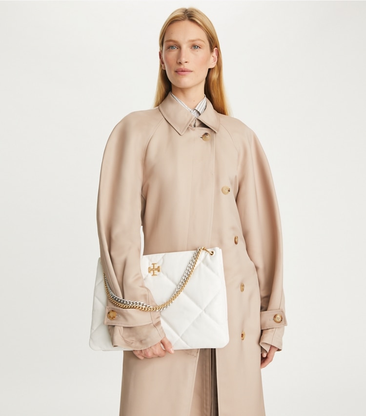 Tory Burch designer shoulder bags Kira Diamond Quilt Shoulder Bag in Blanc accessory on model