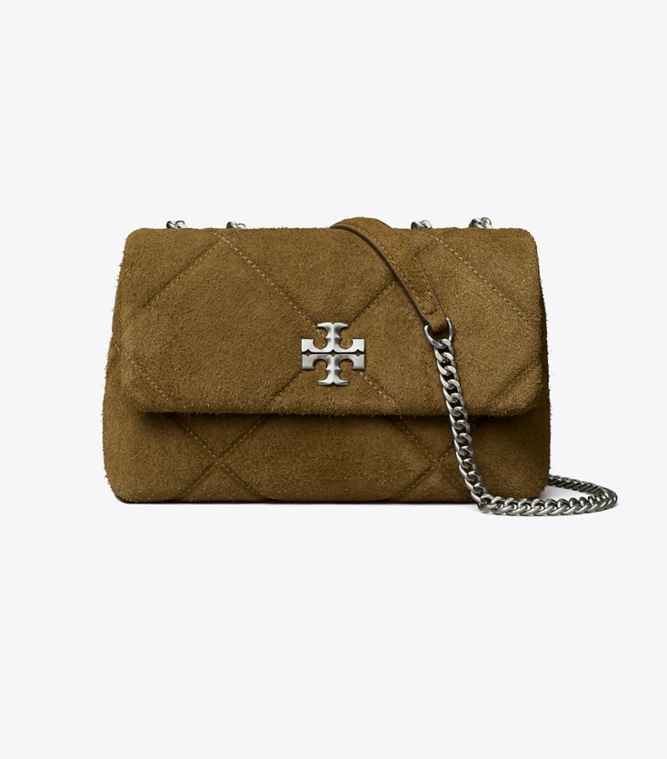 Tory Burch designer shoulder bags Kira Diamond Quilt Suede Shoulder Bag in Deep Olive front
