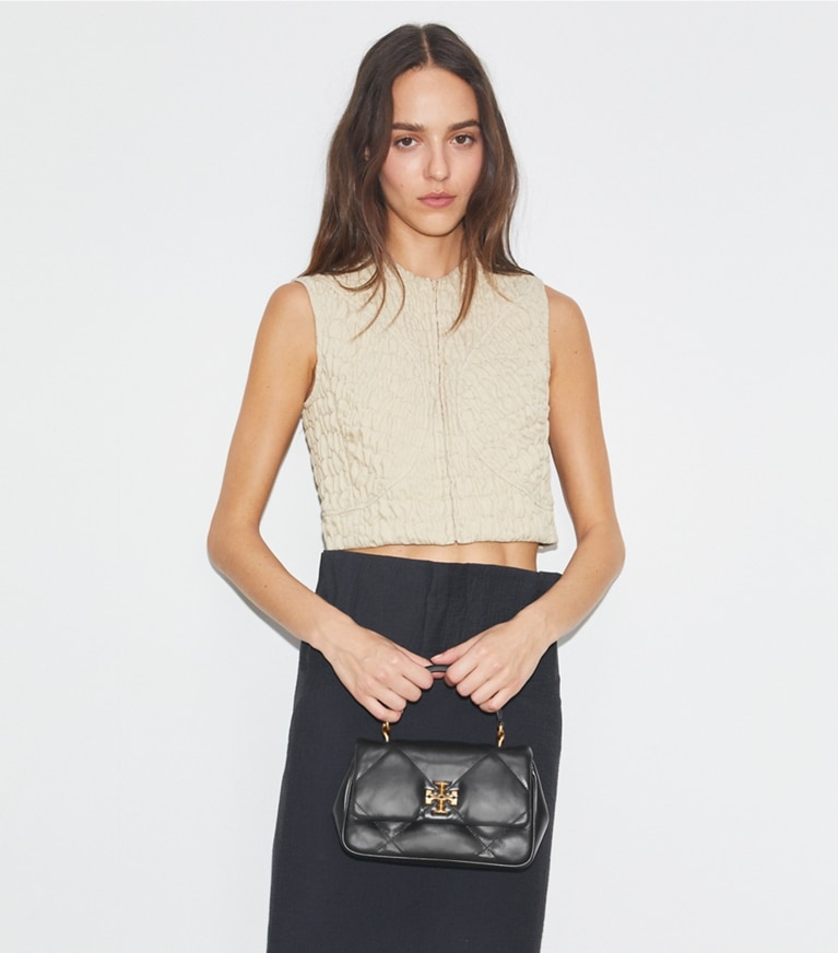 Tory Burch designer crossbody bags Kira Diamond Quilt Top-Handle in Black angle
