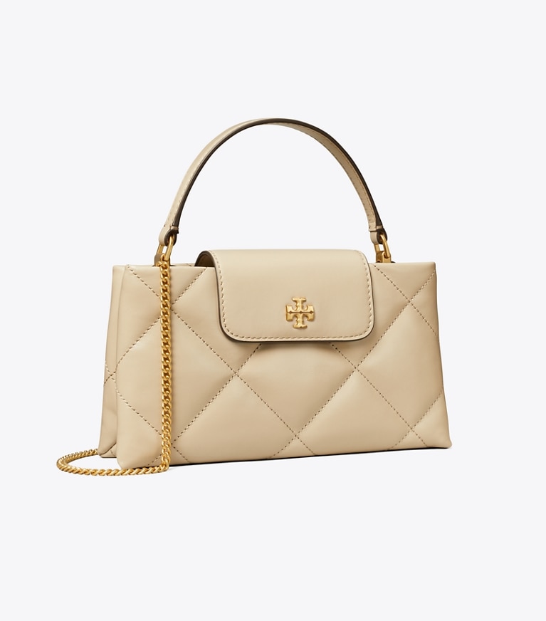 Tory Burch designer mini bags Kira Diamond Quilt Top-Handle Bag in Light Stone angle