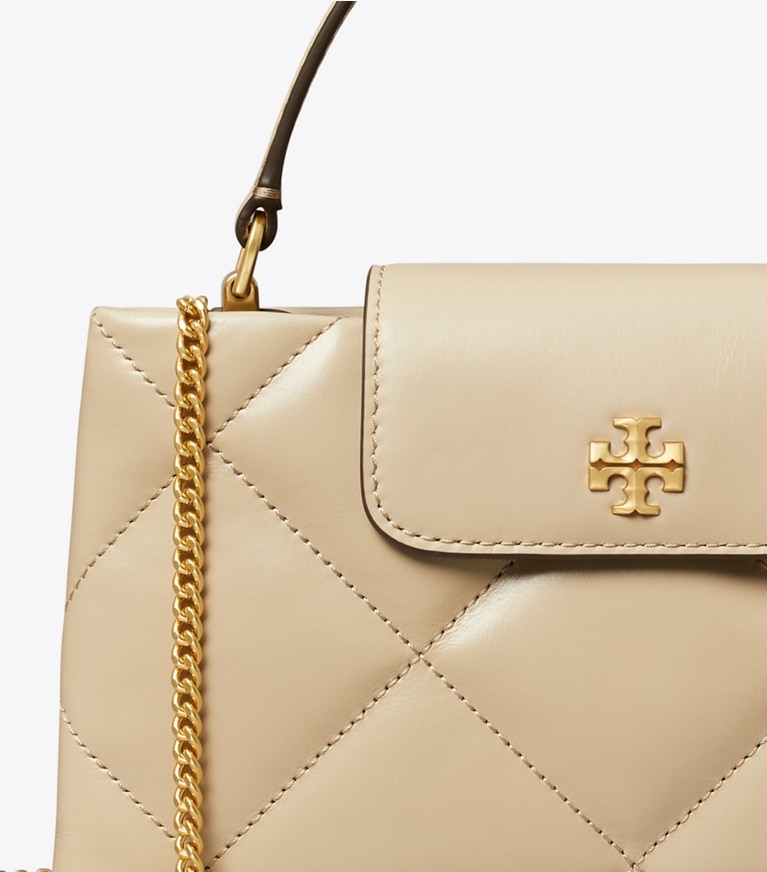 Tory Burch designer mini bags Kira Diamond Quilt Top-Handle Bag in Light Stone angle