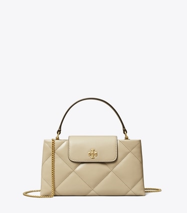 Tory Burch designer mini bags Kira Diamond Quilt Top-Handle Bag in Light Stone front
