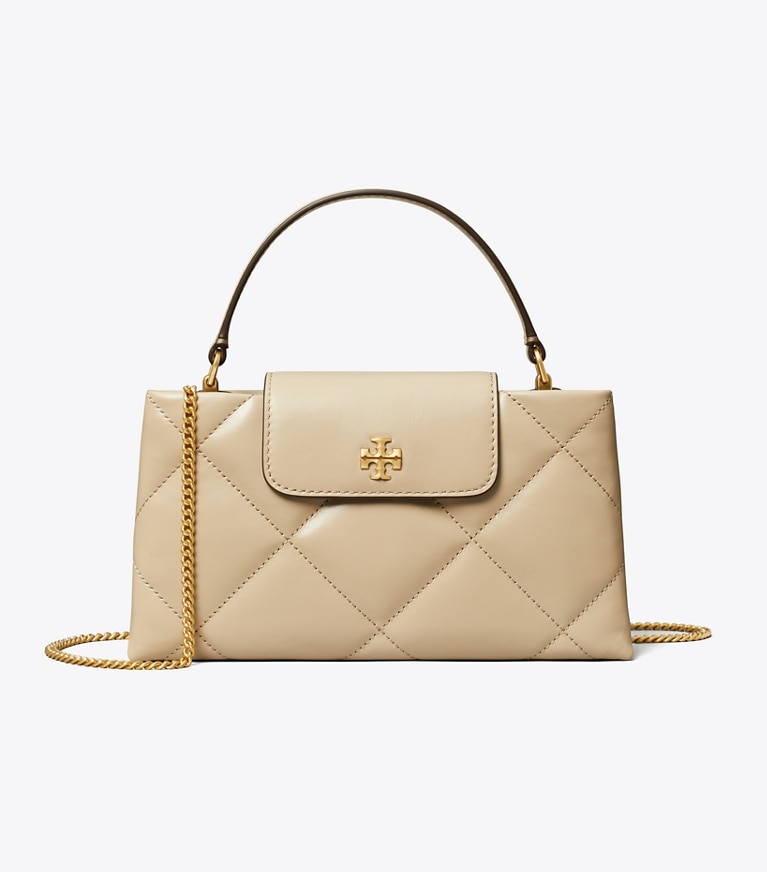 Tory Burch designer mini bags Kira Diamond Quilt Top-Handle Bag in Light Stone angle