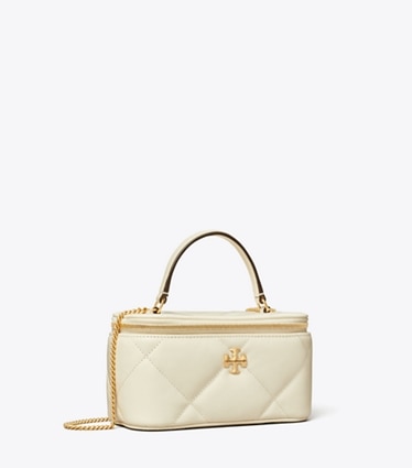 Tory Burch designer mini bags Kira Diamond Quilt Vanity Case in Warm White angle