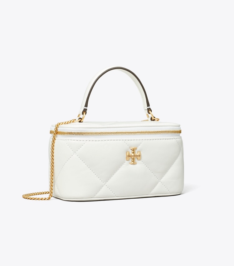 Tory Burch designer mini bags Kira Diamond Quilt Vanity Case in Blanc angle