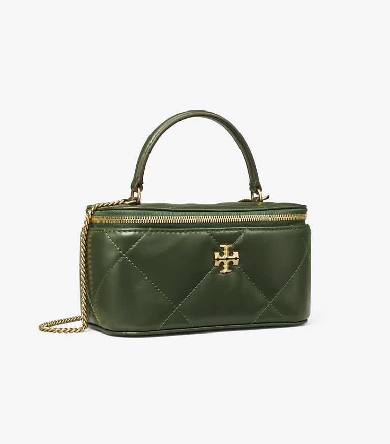 Tory Burch designer mini bags Kira Diamond Quilt Vanity Case in Fir Tree angle