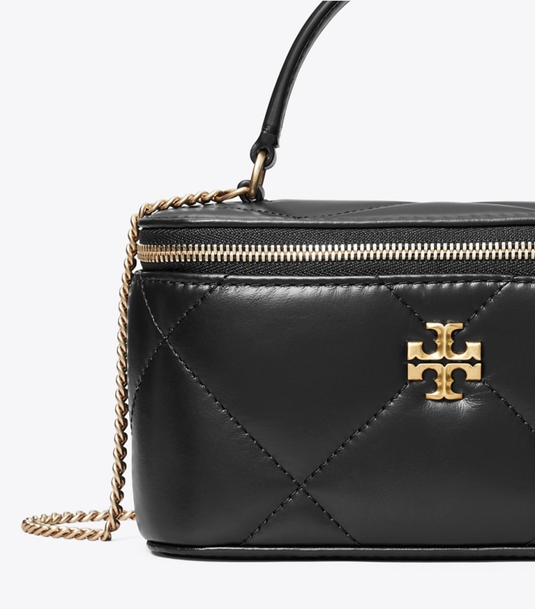 Tory Burch designer ミニバッグ キラ ダイヤモンドキルト ヴァニティケース in Black angle