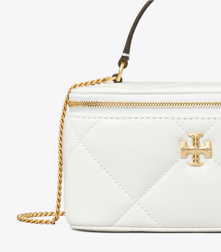Tory Burch designer mini bags Kira Diamond Quilt Vanity Case in Blanc angle