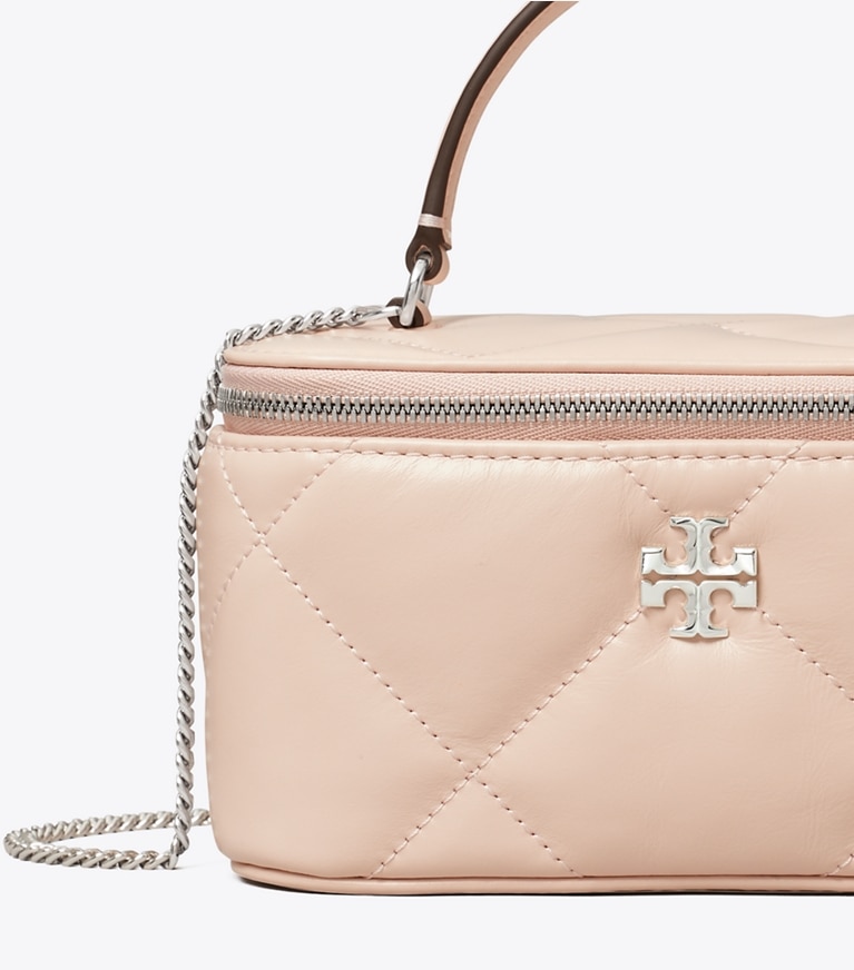 Tory Burch designer mini bags Kira Diamond Quilt Vanity Case in Soft Pink angle