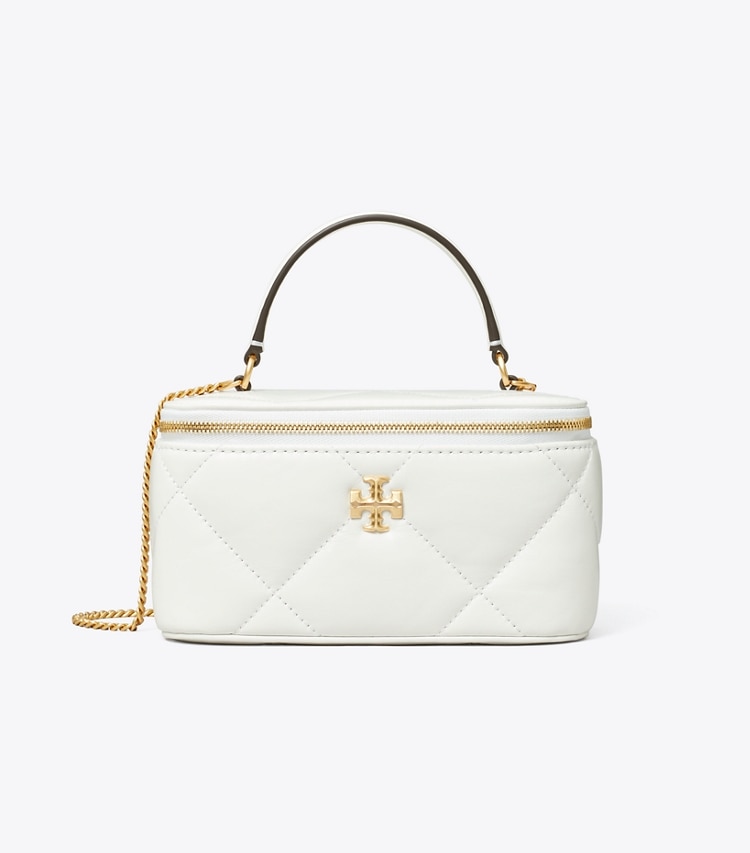 Tory Burch designer mini bags Kira Diamond Quilt Vanity Case in Blanc front